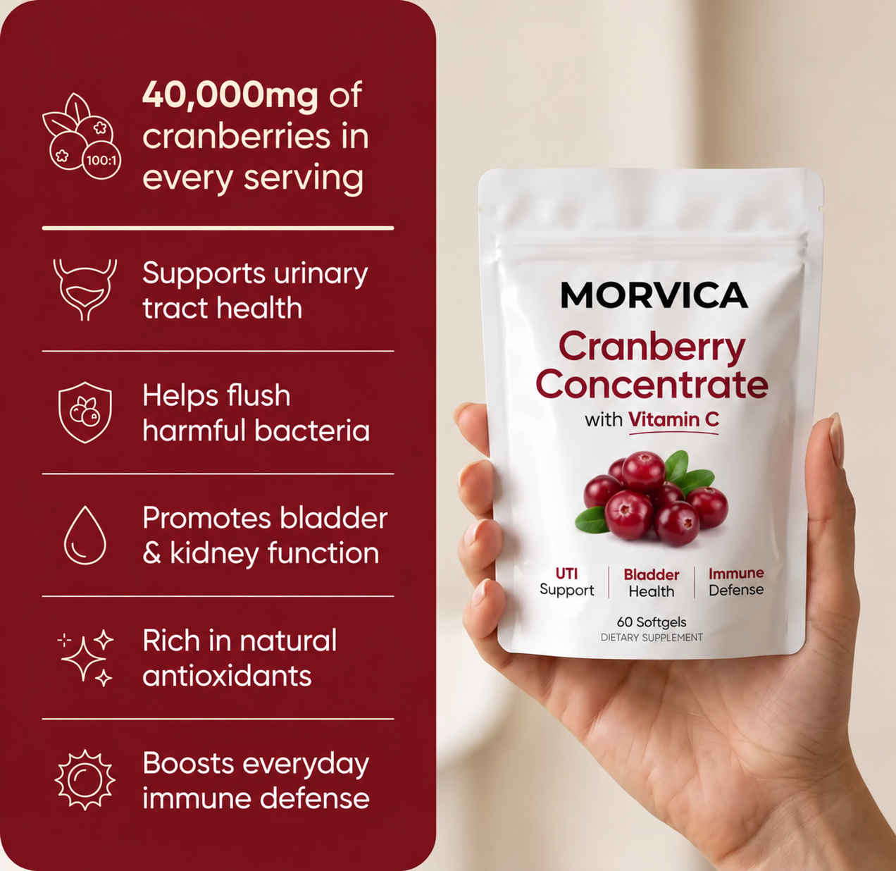 Cranberry Concentrate Softgels (40,000mg) UTI Relief Supplement