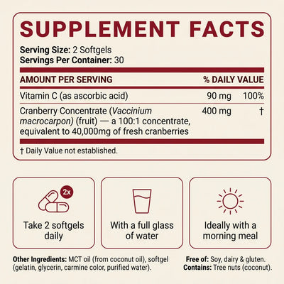 Cranberry Concentrate Softgels (40,000mg) UTI Relief Supplement